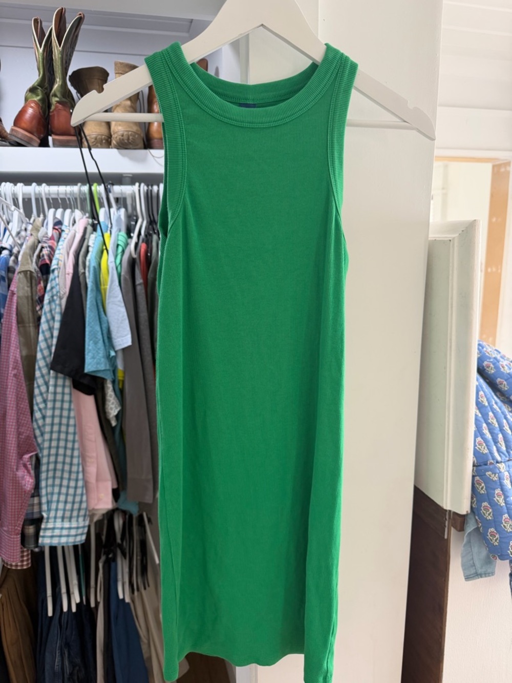 Bright Green Ribbed Tank Dress old navy
